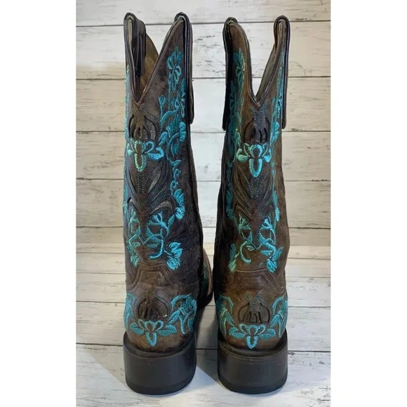 Cavender's Embroidered Square Toe Western Boots Sz 8.5B - Picture 5 of 12
